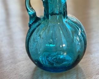 Hand Blown Glass Pitcher 5in H