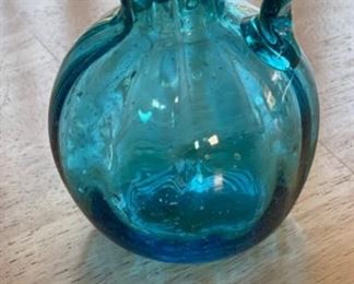 Hand Blown Glass Pitcher 5in H