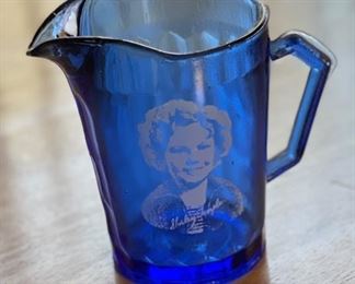 Shirley Temple Blue Glass Pitcher Small 4.5in H
