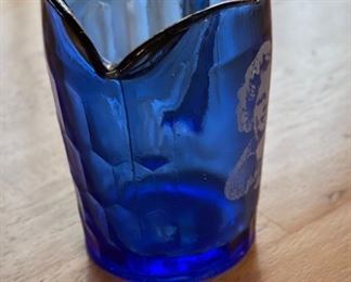 Shirley Temple Blue Glass Pitcher Small 4.5in H