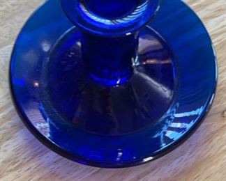 Blenko Glass Blue Chamber Candle Holder 4in H x 5in Diameter