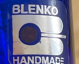 Blenko Glass Blue Chamber Candle Holder 4in H x 5in Diameter