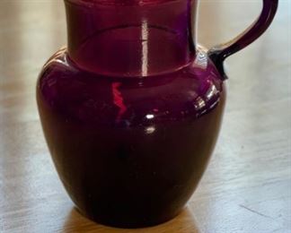Blenko Glass Purple Pitcher 5in H x 4in Diameter