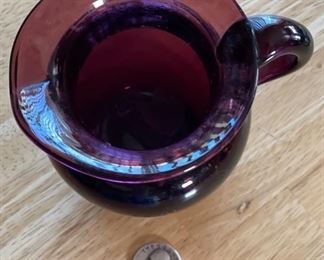 Blenko Glass Purple Pitcher 5in H x 4in Diameter