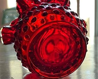 Fenton Red Hobnail Ruffle Vase Small 3in H x 4in Diameter