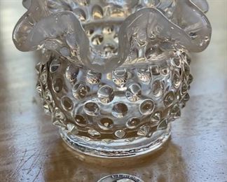 Fenton Clear Hobnail Ruffle Vase Small 3in H x 4in Diameter