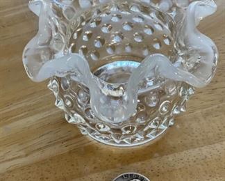 Fenton Clear Hobnail Ruffle Vase Small 3in H x 4in Diameter