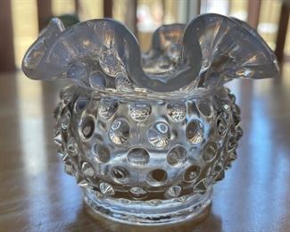Fenton Clear Hobnail Ruffle Vase Small 3in H x 4in Diameter