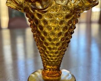 Hobnail Trumpet Vase Fenton Yellow 4in H x 4in Diameter