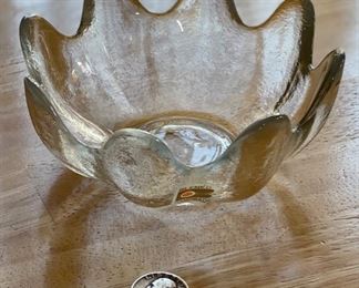 Blenko Clear Lotus Bowl 3in H x 5.5in