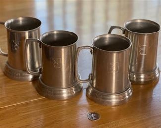4pc Playboy BunnyTankards Mugs Steins Aluminum Mugs 5in H x 4in Diameter at bottom