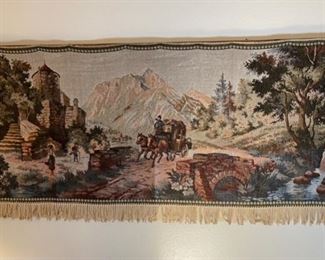 Stagecoach - Gobelin tapestry wall rug wall carpet Vintage Germany needlepoint tapestry 30x68in