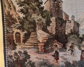 Stagecoach - Gobelin tapestry wall rug wall carpet Vintage Germany needlepoint tapestry 30x68in