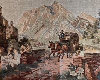 Stagecoach - Gobelin tapestry wall rug wall carpet Vintage Germany needlepoint tapestry 30x68in
