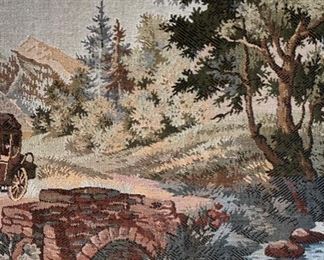 Stagecoach - Gobelin tapestry wall rug wall carpet Vintage Germany needlepoint tapestry 30x68in