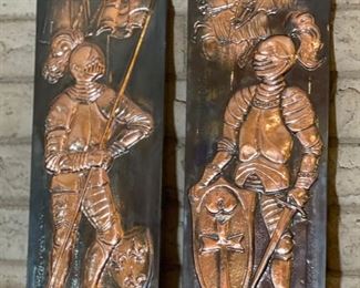 Hammered Copper Knights Wall Hanging PAIR 22x9in