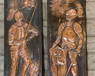 Hammered Copper Knights Wall Hanging PAIR 22x9in