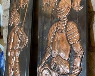 Hammered Copper Knights Wall Hanging PAIR 22x9in