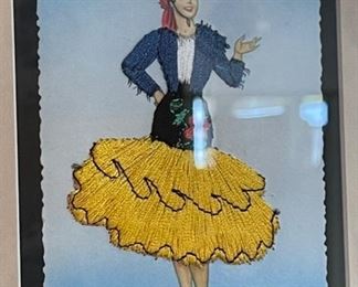 Framed Matted Spanish Elsi Gumier Spain Hand Embroidered Postcards 21x25in