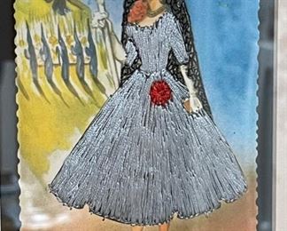 Framed Matted Spanish Elsi Gumier Spain Hand Embroidered Postcards 21x25in
