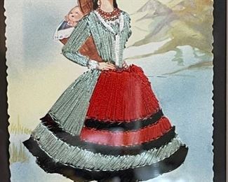 Framed Matted Spanish Elsi Gumier Spain Hand Embroidered Postcards 21x25in