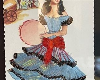 Framed Matted Spanish Elsi Gumier Spain Hand Embroidered Postcards 21x25in