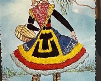 Framed Matted Spanish Elsi Gumier Spain Hand Embroidered Postcards 21x25in