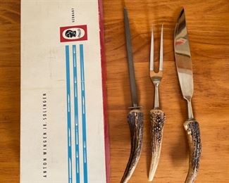 3pc Anton Wingen Carving Set Stag Antler Knife 13in long