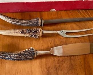 3pc Anton Wingen Carving Set Stag Antler Knife 13in long