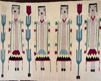 Navajo 4 Female Yei Vintage Wool Rug Native American 31x42in