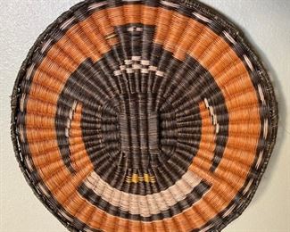Third Mesa Hopi Tray Basket Bird Pictorial Flat #2 Native American 12.5in Diameter