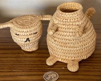 Papago Coil Basket Weave Dog Tohono O'odham 6x4x6in