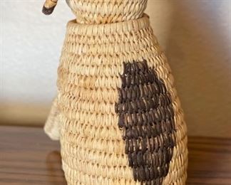 Papago Coil Basket Spotted Dog Tohono O'odham 7x4x7in HxWxD