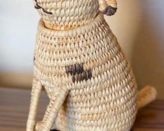Papago Coil Basket Spotted Dog Tohono O'odham 7x4x7in HxWxD