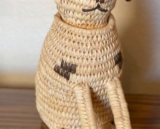 Papago Coil Basket Spotted Dog Tohono O'odham 7x4x7in HxWxD
