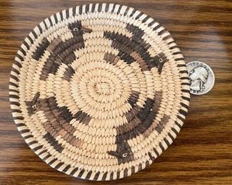 Papago Mini Coil Basket Pictorial Birds Tohono O'odham 4.5 in diameter