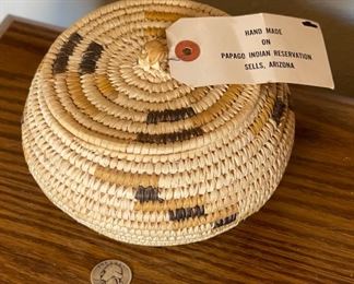 Papago Lidded Coil Basket Tohono O'odham 4in H x 6.25in Diameter