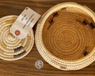Papago Lidded Coil Basket Tohono O'odham 4in H x 6.25in Diameter