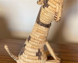 Papago Coil Basket Spotted Dog Tohono O'odham #2 7x3x5in HxWxD