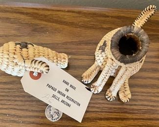 Papago Coil Basket Spotted Dog Tohono O'odham #2 7x3x5in HxWxD