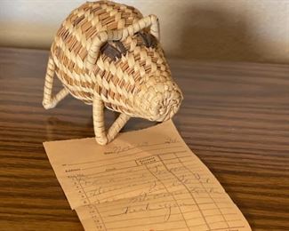 Papago Coil Basket Pig Tohono O'odham Native American 3x3x4.5in HxWxD