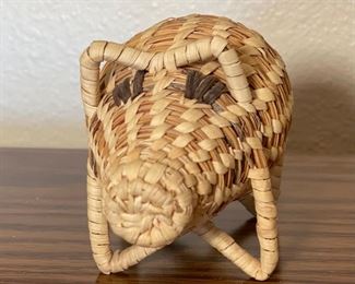 Papago Coil Basket Pig Tohono O'odham Native American 3x3x4.5in HxWxD