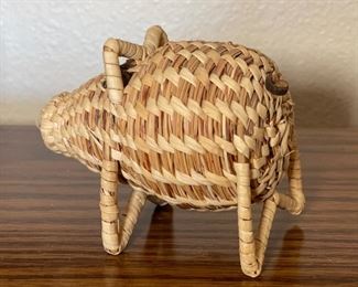 Papago Coil Basket Pig Tohono O'odham Native American 3x3x4.5in HxWxD