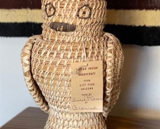 Susie Ramon Papago Coil Basket Owl Tohono O'odham Native American 11x7x5in