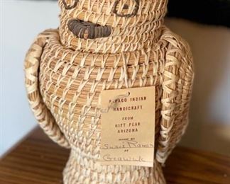 Susie Ramon Papago Coil Basket Owl Tohono O'odham Native American 11x7x5in
