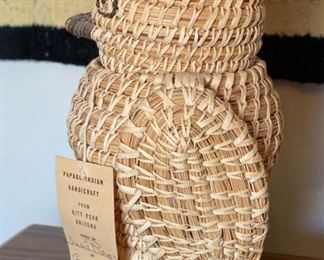 Susie Ramon Papago Coil Basket Owl Tohono O'odham Native American 11x7x5in
