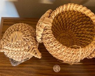 Susie Ramon Papago Coil Basket Owl Tohono O'odham Native American 11x7x5in