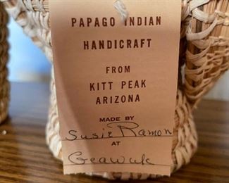 Susie Ramon Papago Coil Basket Owl Tohono O'odham Native American 11x7x5in