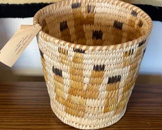 Papago Coil Basket Saguaro Pictorial Tohono O'odham Native American 8in H x 9.35in Diameter