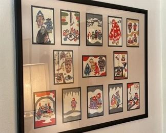 Japanese Block Print Cards Framed & Matted 26x33in